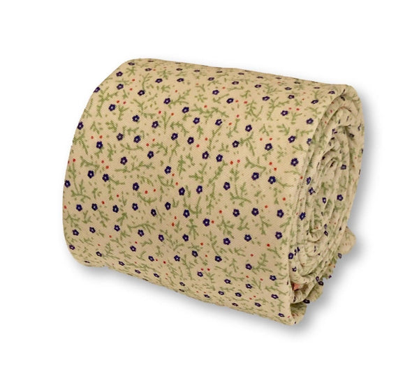 cream with blue ditsy flower print design cotton tie